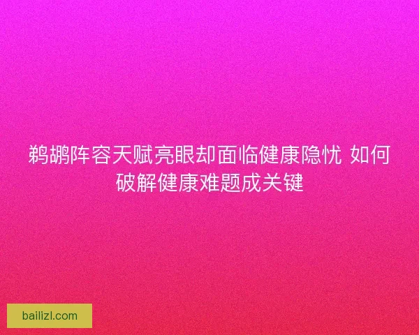 鹈鹕阵容天赋亮眼却面临健康隐忧 如何破解健康难题成关键